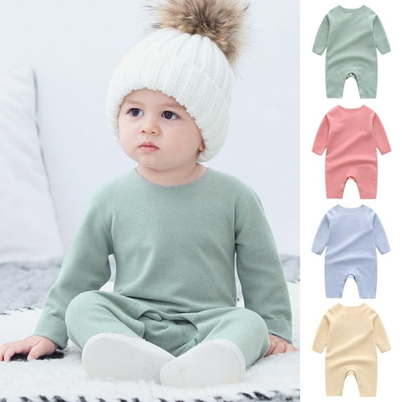 Zwiiyzr Infant Baby Boy Girl Clothes Jumpsuit Printing Romper Clothes Long Sleeve Onesie Khaki