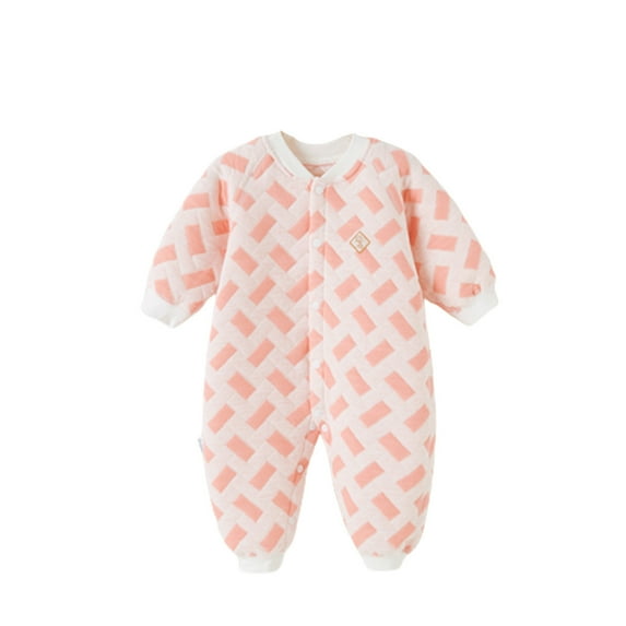 Zwiiyzr Infant Baby Boy Girl Clothes Winter Warm Jumpsuit Fall Three-Layer Quilted Cold-Proof Outdoor Clothing for 1-2 Years Old Long Sleeve Onesie Pink