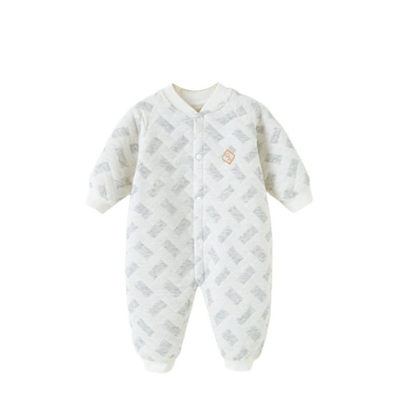 Zwiiyzr Infant Baby Boy Girl Clothes Winter Warm Jumpsuit Fall Three-Layer Quilted Cold-Proof Outdoor Clothing for 1-2 Years Old Long Sleeve Onesie Gray