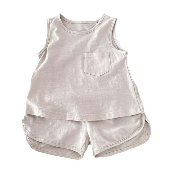 Zwiiyzr Infant Baby Boy Summer Clothes Solid Color Sleeveless Tank Tops & Shorts 2 Piece Toddler Cotton Outfits Size 6M-4T Gray
