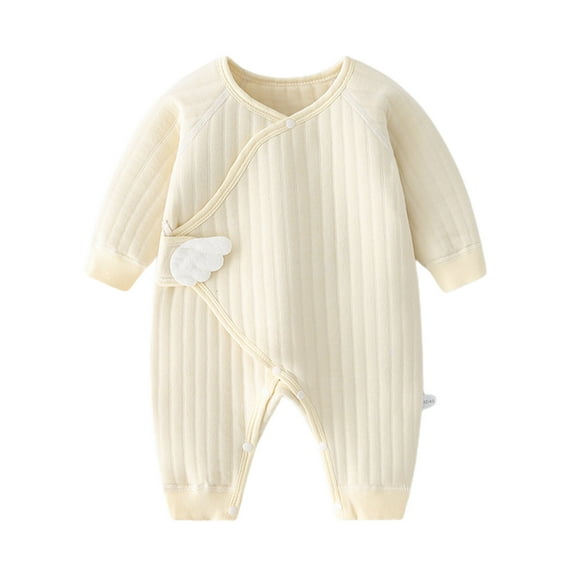 Zwiiyzr Infant Baby Girl Boy One Piece Outfit Thin Cotton Jumpsuit Warm Long Sleeve Cotton Romper Baby Clothes Beige