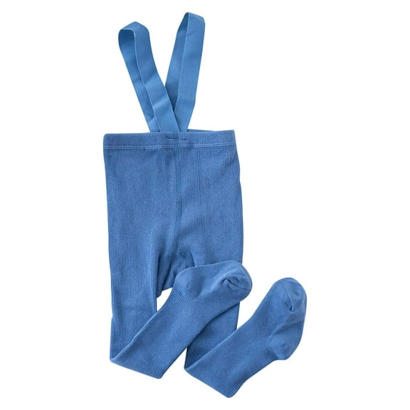 Zwiiyzr Infant Baby Girl Boy Ribbed Leggings Suspender Pants Overalls 6 Months-4 Years Toddlers High Waist Knit Tights Pantyhose Socks Winter Warm Stockings Blue