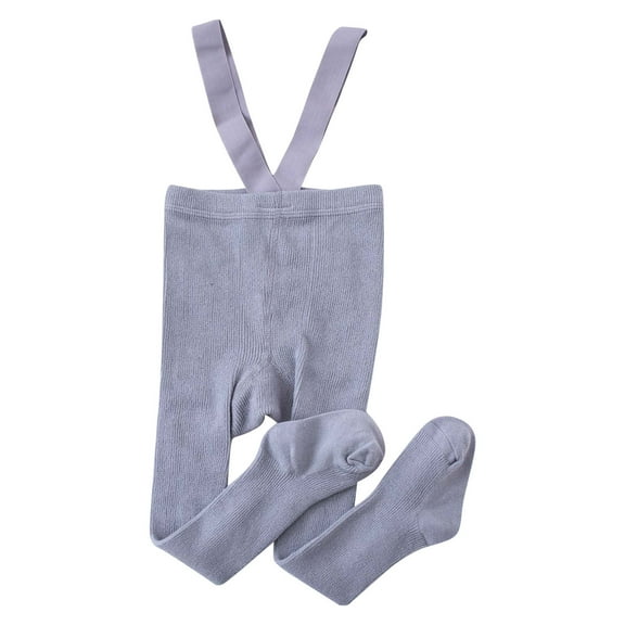 Zwiiyzr Infant Baby Girl Boy Ribbed Leggings Suspender Pants Overalls 6 Months-4 Years Toddlers High Waist Knit Tights Pantyhose Socks Winter Warm Stockings Gray