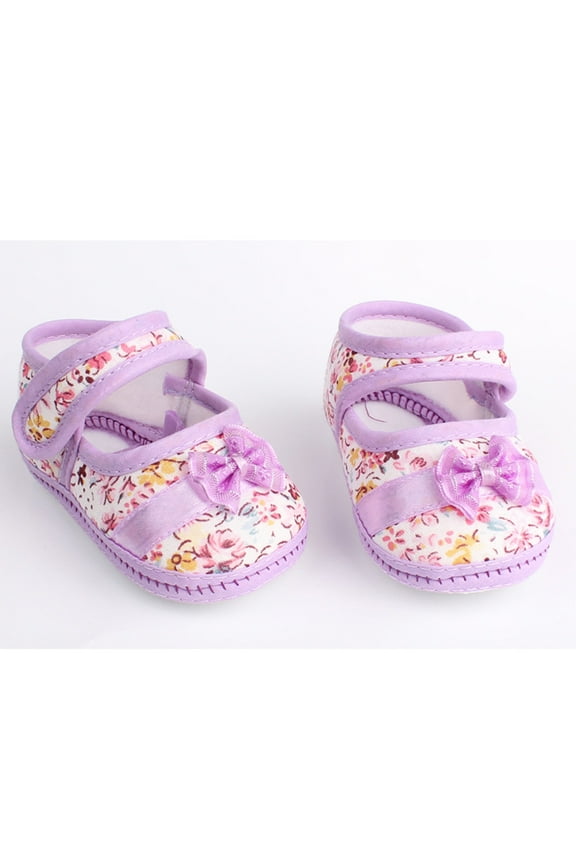 Infant Boys Girls Soft Sole Shoe Toddler Non Slip Prewalker Shoe Baby Bowknot Print Anti-slip Casual Shoes Purple