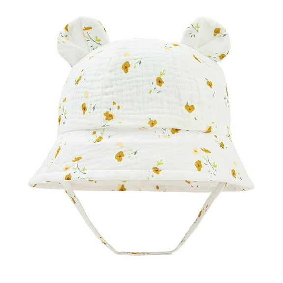 Zwiiyzr 3-12 Months Infant Baby Boys Girls Summer Sun Protection Fashion Solid Color Outdoor Sun-Hat Cute Bear Ears Sunscreen Hat Cap White & Yellow