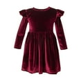 thumbnail image 1 of Zwiiyzr Infant Girls Winter Dress Single Sided Velvet for Kids Twirl Dress Ruffle Hem Solid Color Lace Long Sleeves Ruched Dress for 6 Months -5 Years Baby Clothes Burgundy, 1 of 9
