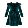 thumbnail image 1 of Zwiiyzr Infant Girls Winter Dress Single Sided Velvet for Kids Twirl Dress Ruffle Hem Solid Color Lace Long Sleeves Ruched Dress Baby Clothes for 6 Months-5 Years Olive Green, 1 of 5