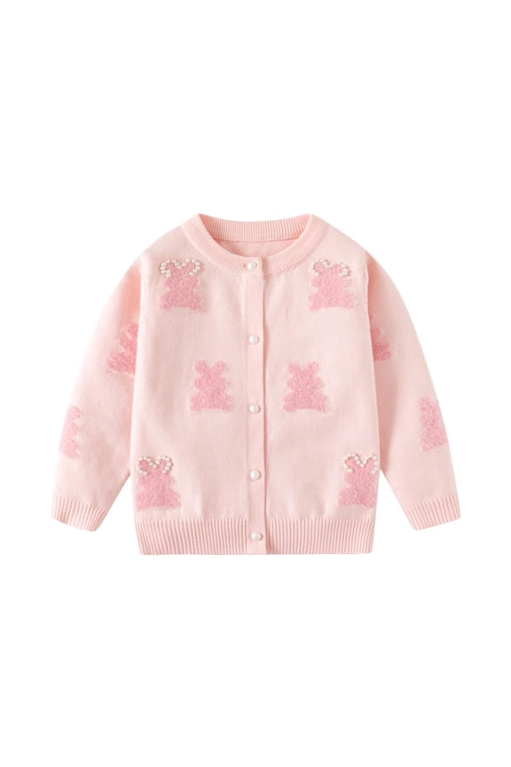 Kids Baby Sweater Cardigan Jacquard Cable-Knit Spring Fall Coat Long Sleeve Cardigan for Baby Girl 1-6 Years Pink