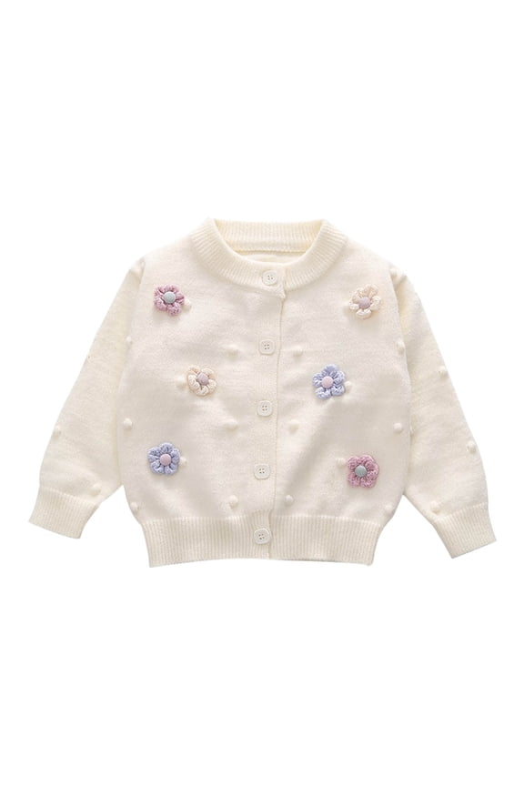 Kids Baby Sweater Cardigan Jacquard Cable-Knit Spring Fall Coat Long Sleeve Cardigan for Baby Girl 1-8 Years Beige