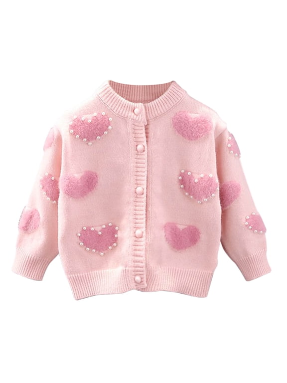 Kids Baby Sweater Cardigan Jacquard Cable-Knit Spring Fall Coat Long Sleeve Cardigan for Baby Girl 1-8 Years Pink