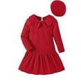 thumbnail image 1 of Zwiiyzr 2025 Kids Big Girls Christmas Dress Bow Knot Doll Collar Long Sleeve Fall Winter Vintage Dress + Red Hat Set 7-12 Years Old Red, 1 of 4