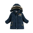 thumbnail image 1 of Zwiiyzr Kids Boys Faux top Collar Hooded Padded Coat Windproof Children Cute Trendy Solid Winter Hoodie Keep Warm Cotton Clothes Thick Coat Baby Winter Clothes Navy, 1 of 9