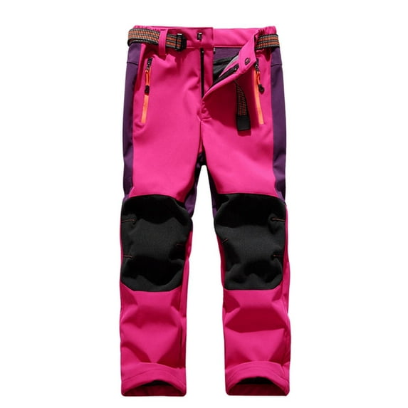 Zwiiyzr Kids Boys Girls Ski Pants Outdoor Waterproof Hiking Climbing Trousers Toddler Stretch Plush Solid Color Keep Warm Casual Leggings Home Pants Hot Pink