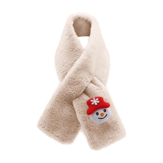 Zwiiyzr Kids Christmas Scarf Winter Knitted Kids Scarves Solid Color Cute Thick and Warm Neck Warmer for Boys Girls 1-15 Years Beige