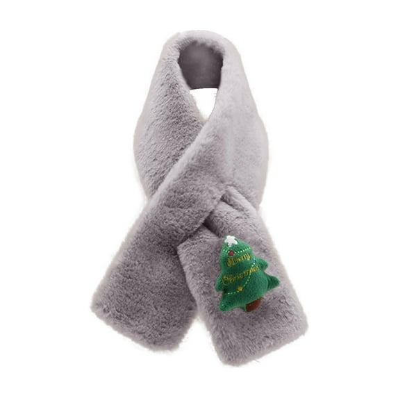 Zwiiyzr Kids Christmas Scarf Winter Knitted Kids Scarves Solid Color Cute Thick and Warm Neck Warmer for Boys Girls 1-15 Years Gray