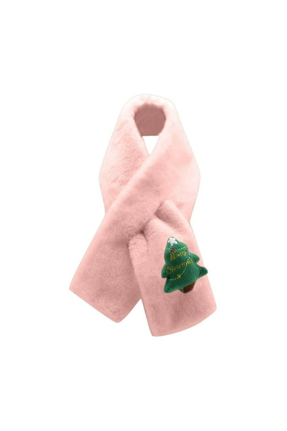Kids Christmas Scarf Winter Knitted Kids Scarves Solid Color Cute Thick and Warm Neck Warmer for Boys Girls 1-15 Years Pink