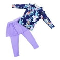 thumbnail image 1 of Zwiiyzr Kids Girls 2 Piece Swimsuit Floral Print Long Sleeve Rash Guard Shirts and Long Pants with Skirt Sunsuit Uv Protection Swimwear Beach Bathing Suit 3-11 Years Purple, 1 of 1