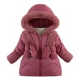 thumbnail image 1 of Zwiiyzr Kids Girls Parka Winter Coats with Faux Fur Hooded Fleece Lined Padded Coat Warm Fleece Jacket for Baby Girls Toddler 9M-3T Watermelon Red, 1 of 3