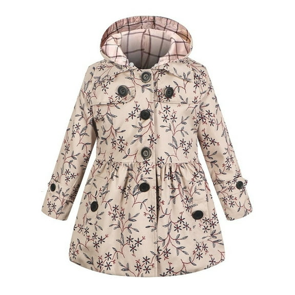 Zwiiyzr Kids Girls Parka Winter Coats with Faux Fur Hooded Padded Coat Warm Fleece Jacket for Baby Girls Toddler 3-10 Years Khaki
