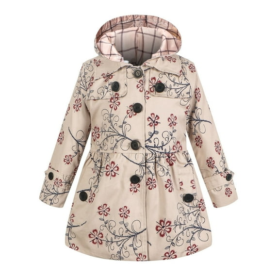 Zwiiyzr 2025 Kids Girls Parka Winter Coats with Faux Fur Hooded Padded Coat Warm Fleece Jacket for Baby Girls Toddler 3-10 Years Khaki