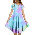 thumbnail image 1 of Zwiiyzr 2025 Kids Little Girls Tie-Dye Dresses Summer Ruffle Tiered Short Sleeve Pockets Round Neck Dress Blue, 1 of 5
