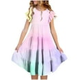 thumbnail image 1 of Zwiiyzr 2025 Kids Little Girls Tie-Dye Dresses Summer Ruffle Tiered Short Sleeve Pockets Round Neck Dress Hot Pink, 1 of 5