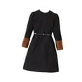 thumbnail image 1 of Zwiiyzr Kids Toddler Girls 2Pcs Dress Set 8-12 Years Round Neck Knit Patchwork Velvet Long Sleeve Dress + Black Belt Black, 1 of 6