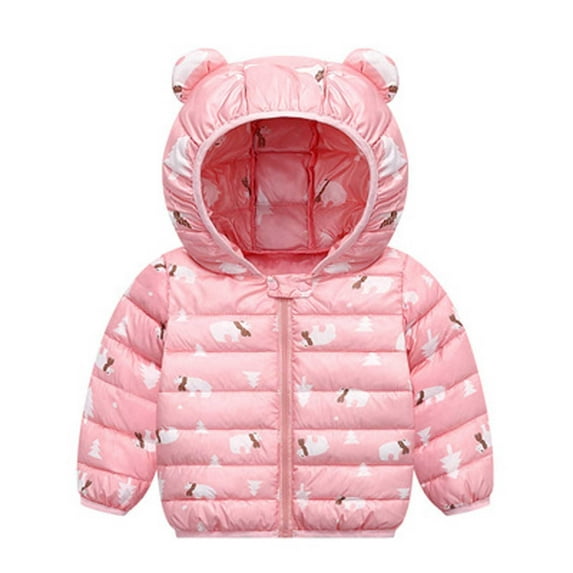 Zwiiyzr Kids Toddler Infant Winter Warm Hooded Boys Girls Puffer Coat Down Jacket Thick Coat Outwear Puffer Lightweight Trendy Padded Jacket Clothes Down Coat Baby Winter Clothes Pink