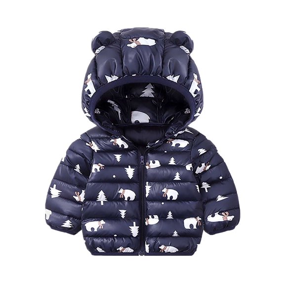 Zwiiyzr Kids Toddler Infant Winter Warm Hooded Boys Girls Puffer Coat Down Jacket Thick Coat Outwear Puffer Lightweight Trendy Padded Jacket Clothes Down Coat Baby Winter Clothes Navy