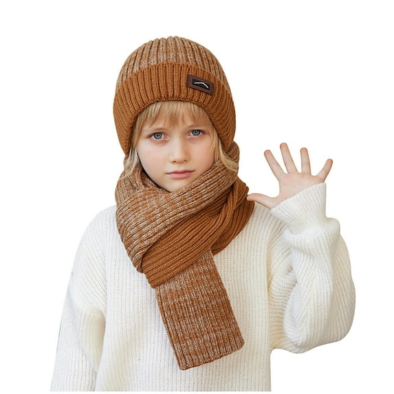 Zwiiyzr Kids Winter Beanie Hat Warm Knit Thick Ski Cap And Scarf Set For Girls Boys 1-11 Years Brown