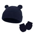 thumbnail image 1 of Zwiiyzr Kids Winter Beanie and Gloves Set Bear Knit Hat Unisex Gloves Winter Gift for Boy Girl 6-12 Months Navy, 1 of 2