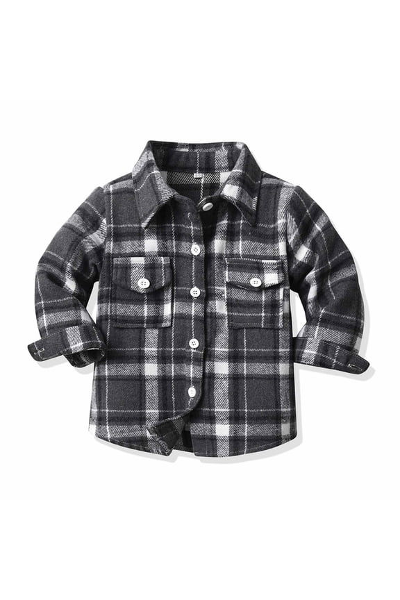2024 Kids Zwiiyzr 2024 Toddler Baby Boys Girls Flannel Shirt Plaid Jacket Long Sleeve Lapel Button Down Pocketed Shirts Coats Shacket Cardigan Coat Outwear for 0-10 Years Black for 6-12 Months