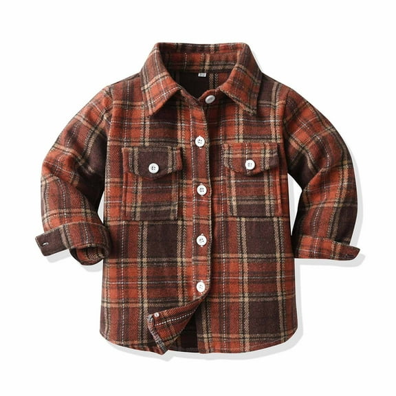 Zwiiyzr 2024 Kids Zwiiyzr 2024 Toddler Baby Boys Girls Flannel Shirt Plaid Jacket Long Sleeve Lapel Button Down Pocketed Shirts Coats Shacket Cardigan Coat Outwear for 0-10 Years Brown for 6-12 Months