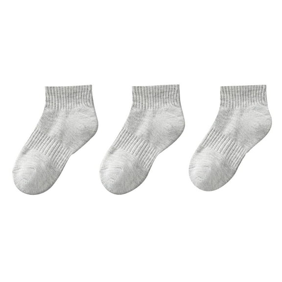 Zwiiyzr Little Girl Boys 3Pc Baby Socks Toddler Cotton 3 Pairs Solid Color Ankle Socks Crew Socks Fits 3-16 Years Old Gray