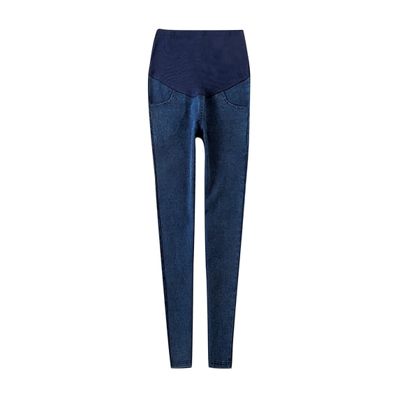 Zwiiyzr Maternity Jeans for Women Solid Color High Waist Over The Belly Skinny Jeans Flares Ankle Trendy Pants Trouser Maternity Clothes Blue