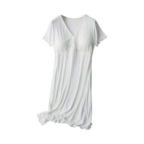 Zwiiyzr Maternity Pajama for Women Dress Nursing Dresses Breastfeeding Solid V Neck Short Sleeve Postpartum Pregnant Dress Sleepwear With Chest Pad Maternity Summer Clothes White