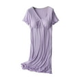 thumbnail image 1 of Zwiiyzr Maternity Pajamas Dress for Women Breastfeeding Dress Solid V-neck Short Sleeve Sleepwear Postpartum Pregnant Dress with Chest Pad Purple - Dress, 1 of 8