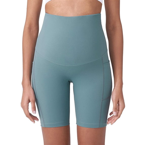 Zwiiyzr 2025 Maternity Shorts Over The Belly Biker Workout Yoga Active Athletic Pregnancy Short Pants Lounge Pajamas Green