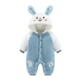 thumbnail image 1 of Zwiiyzr Newborn Baby Boy Girl Jumpsuit Bunny Ear Hooded Fleece Rompers Long Sleeve Onesie Warm Winter Coat Outwear Outfits Blue, 1 of 8