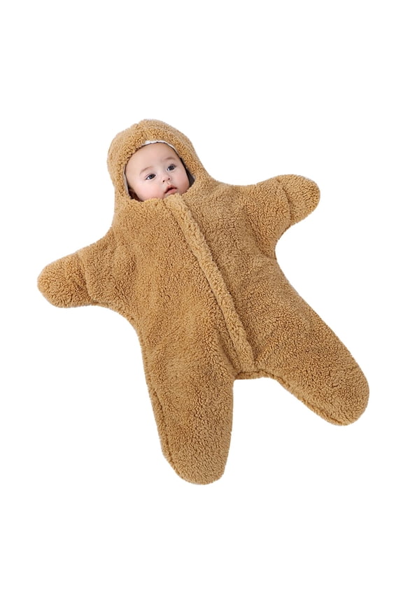 Newborn Baby Boy Girl Winter Jumpsuit Outfit Hooded Onesie Thick Bodysuit Romper Cartoon Starfish Coat Khaki