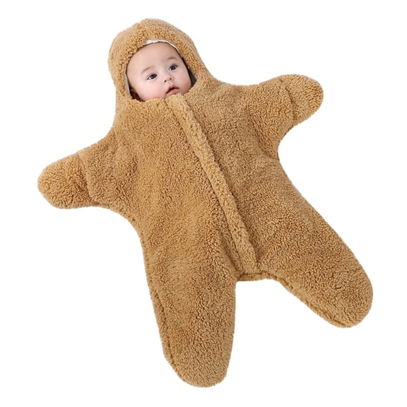 Zwiiyzr Newborn Baby Boy Girl Winter Jumpsuit Outfit Hooded Onesie Thick Bodysuit Romper Cartoon Starfish Coat Khaki