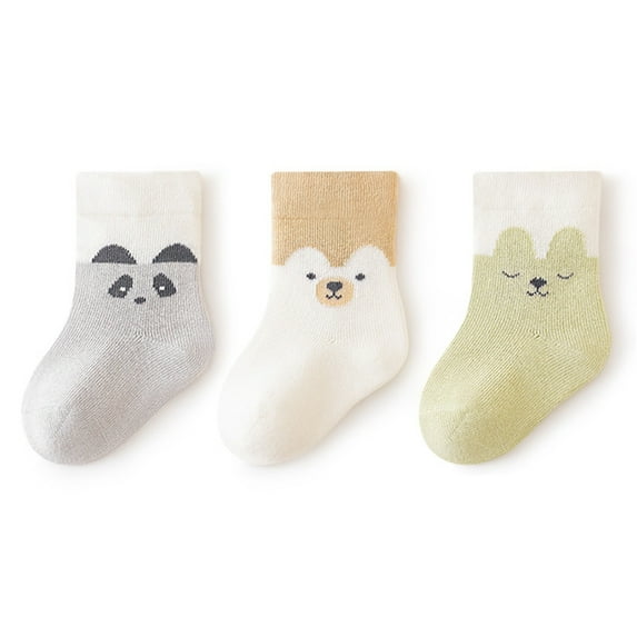Zwiiyzr Newborn Baby Boys Girls 3 Pairs Cotton Socks Infant Toddlers Kids Cute Ankle Crew Socks for 0-3 Years Gray