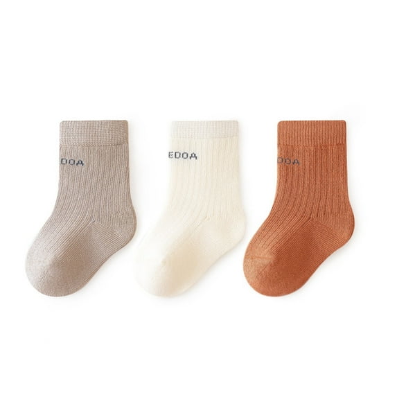 Zwiiyzr Newborn Baby Boys Girls 3 Pairs Cotton Socks Infant Toddlers Kids Cute Ankle Crew Socks for 0-3 Years Khaki