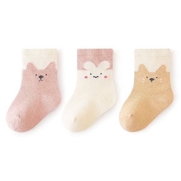Zwiiyzr Newborn Baby Boys Girls 3 Pairs Cotton Socks Infant Toddlers Kids Cute Ankle Crew Socks for 0-3 Years Pink