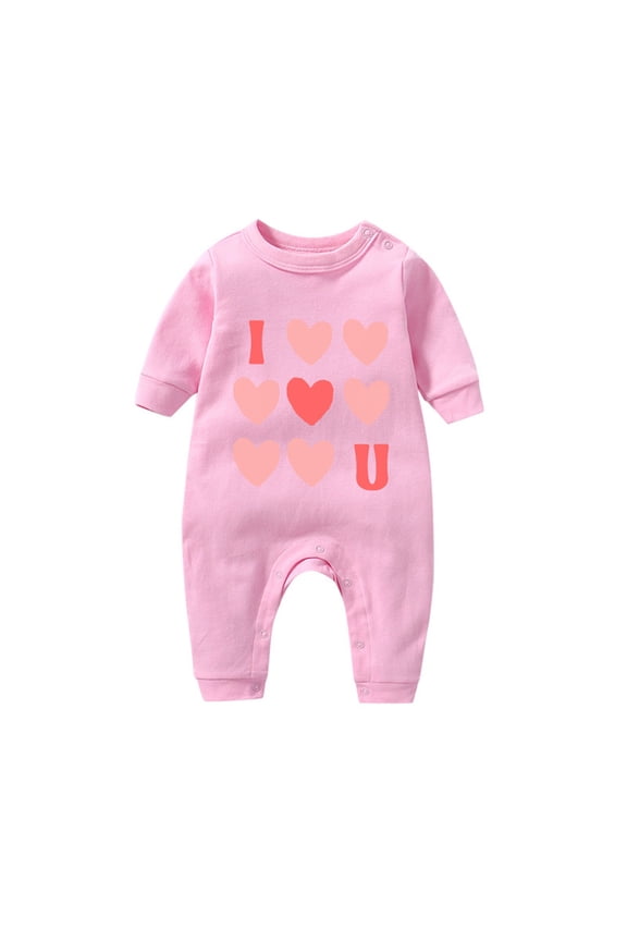 Newborn Baby Clothes Kids Girls Boys Long Sleeve Valentine's Day Heart Print T-Shirt Romper Newborn First Outfit One Piece Clothes Pink