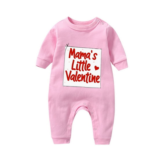 Zwiiyzr Newborn Baby Clothes Kids Girls Boys Long Sleeve Valentine's Day Heart Print T-Shirt Romper Newborn First Outfit One Piece Clothes Pink