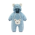 thumbnail image 1 of Zwiiyzr Newborn Baby Girl Boy Clothes Fluffy Bear Ear Hooded Jumpsuit Fleece Rompers Onesie Long Sleeve Warm Winter Coat Outfits Blue, 1 of 7