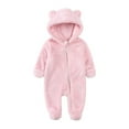 thumbnail image 1 of Zwiiyzr Newborn Baby Girl Boy Rompers Bear Ear Hooded Jumpsuit Fleece Long Sleeve Zipper Romper Footie Bodysuit Winter Outerwear Outfits Pink, 1 of 9