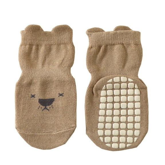 Zwiiyzr Newborn Baby Non Slip Grip Socks Barefoot Shoes First Walkers Toddler Boys Girls Keep Warm Kids Soft Dispensing Indoor Socks for 0-5 Years Brown