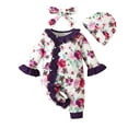 thumbnail image 1 of Zwiiyzr Newborn Baby Romper Hat Girl Clothes Infant Floral Button Romper Coming Home Outfits Fall Winter Clothes 0-18 Months Purple, 1 of 8
